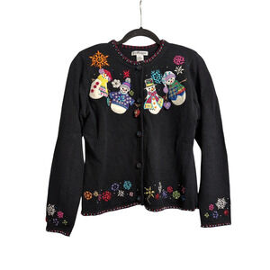 Vintage Collage Christmas Sweater Snowflakes Snowmen Size M